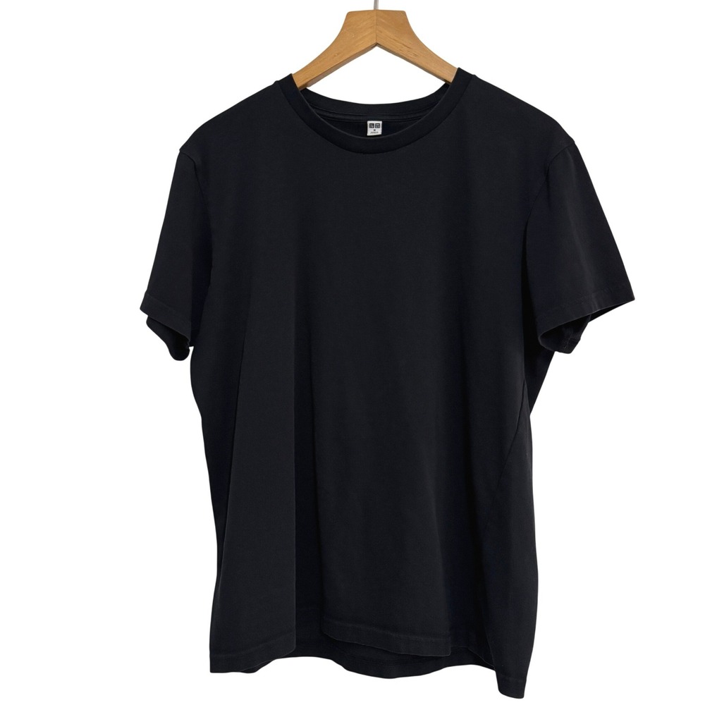 Uniqlo Unisex Crew Neck Short Sleeve T-Shirt Black Cotton Blend Size Medium